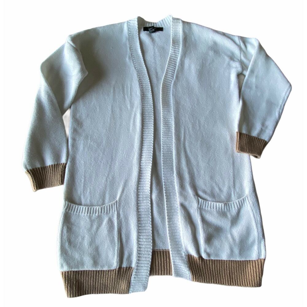 Forever 21 women Open front knit cardigan sweater Color Block Ivory sz Small